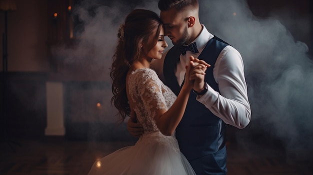 Generativer KI-Hochzeitstanz eines hübschen jungen Ehepaares