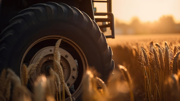 Generativer KI-Nahaufnahme moderner Mähdrescher auf einer Weizenfeld-Farmlandschaft landwirtschaftlich