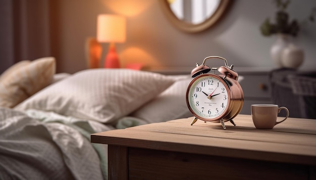 Generativer KI-Wecker im Schlafzimmer in der Nähe des Bettes