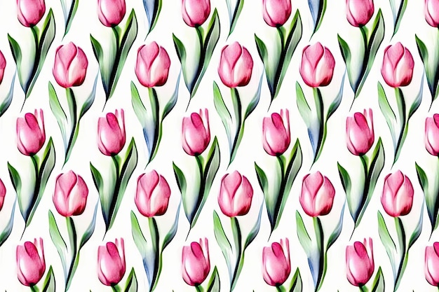 Generatives AI-Blumenmuster mit Tulpenpastell-Aquarellillustration