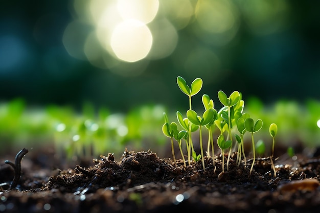 Generatives KI-Bild des Weltumwelttags mit Bodensprossen auf grünem Naturhintergrund