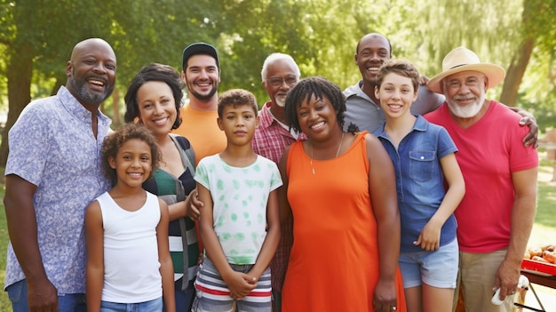 Generatives KI-Porträt einer Großfamilie beim Grillen im Park