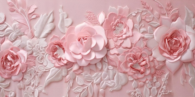 Generativo AI bordado shabby chic barroco rosa claro padrões de rosas impressão floral