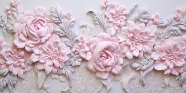 Generativo AI bordado shabby chic barroco rosa claro padrões de rosas impressão floral