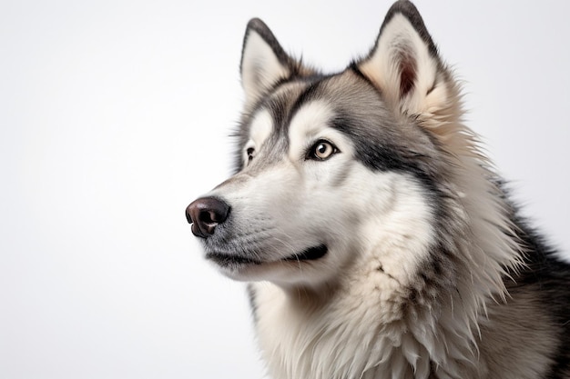 Generativo AI Cachorrinho Malamute do Alasca em fundo azul em estúdio