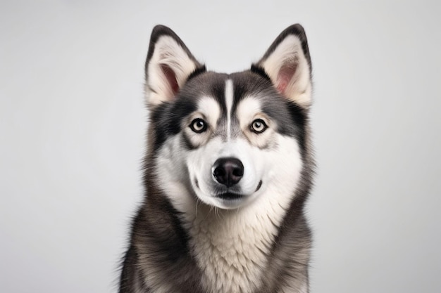 Generativo AI Cachorrinho Malamute do Alasca em fundo azul em estúdio