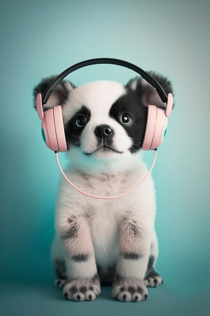 Generativo ai ilustración cachorro perro escuchando música auriculares