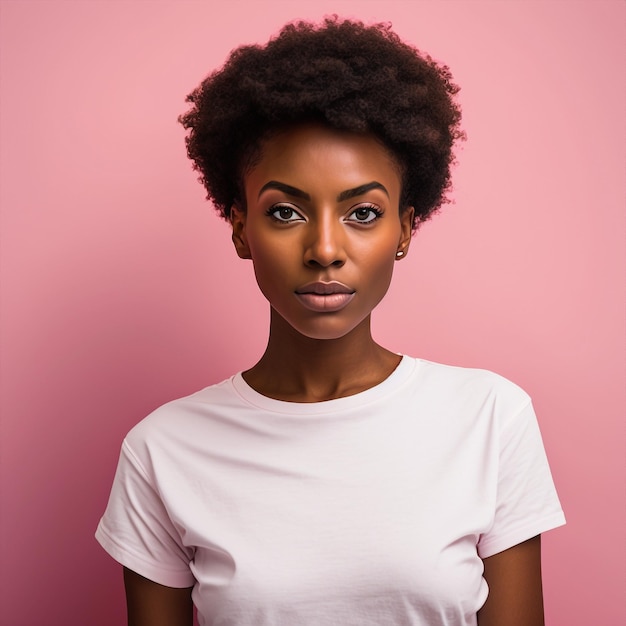 Generativo ai joven mujer negra posando fondo rosa aislado