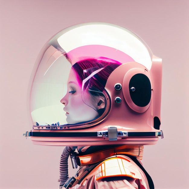 Foto generativo ai mujer mujer astronauta en traje espacial posando aislado fondo rosa pastel