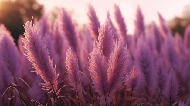 Foto generativo ai pampa púrpura color lavanda rama de hierba con cielo abstracto natural boho fondo de plantas suaves cortaderia selloana