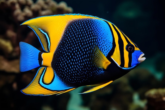 Generativo AI Passer Angelfish Holacanthus passer o King Angelfish nadando en el tanque del arrecife