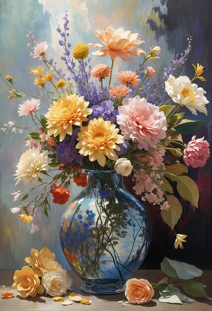 Un generativo de una pintura de un jarrón con flores en estilo acuarela