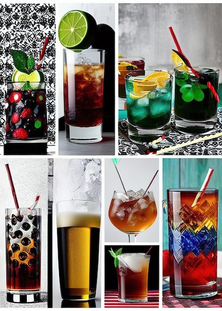 Foto generierte illustrationen bunter, eisgekühlter alkoholcocktails