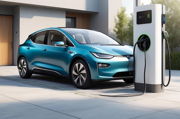 Generisches Elektrofahrzeug EV Hybrid-Auto wird von einer Wallbox geladen