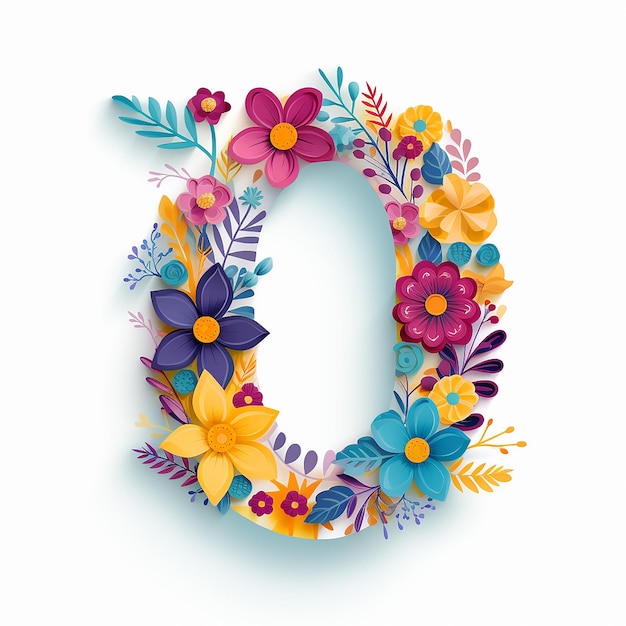 Generisches Logo-Blumenmuster mit der Zahl 0 Null im papiergeschnittenen Alphabet