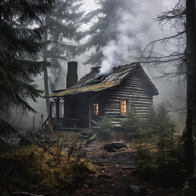 generó una cabaña rústica escondida en el bosque el humo que salía de su chimenea