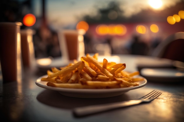 Una generosa ración de patatas fritas crujientes perfectas para acompañar tus momentos de relax Generado por IA