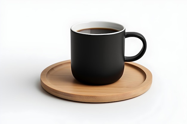 Una generosa taza de café en una bandeja de madera