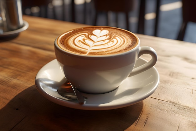 Una generosa taza de café en una bandeja de madera