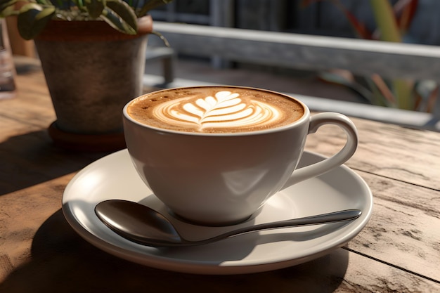 Una generosa taza de café en una bandeja de madera