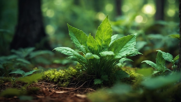 Genervte ein grünes Kraut, das im Wald steht und ein wenig magisch aussieht