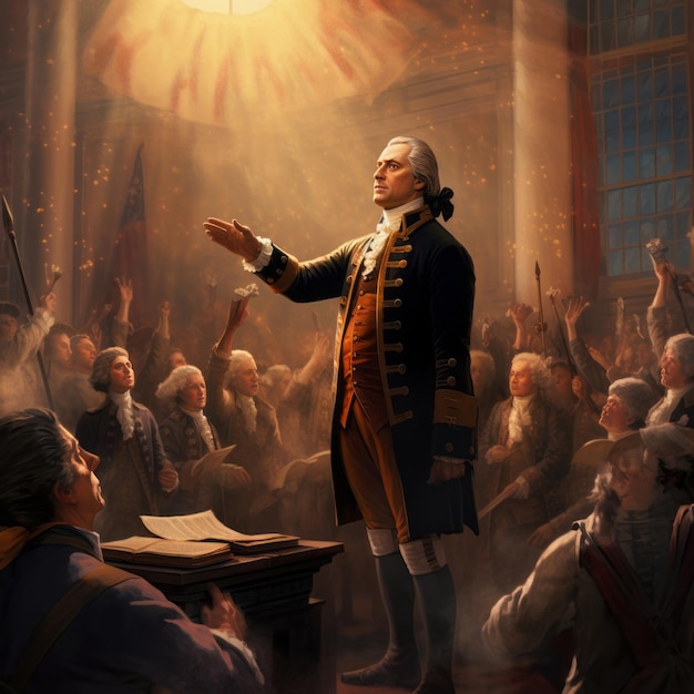 Foto la génesis del poder presidencial un retrato hiperrealista de 8k de george washington tomando el poder