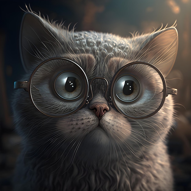 Genial y adorable Gato con gafas Explora el mundo a través del arte generado por IA