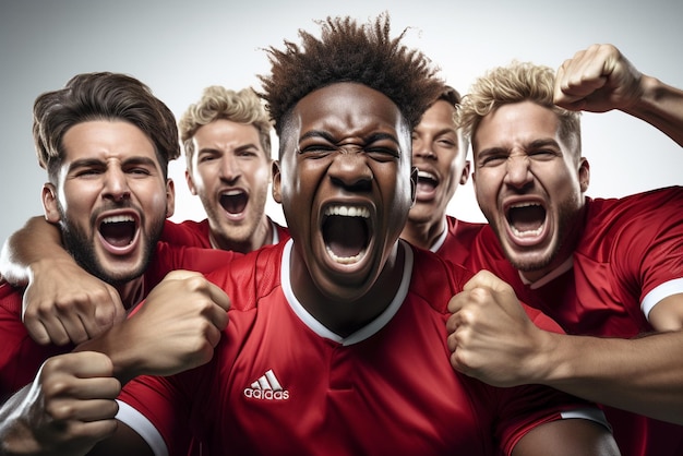 Foto genial grupo de personas, mujeres y hombres, felices y emocionados expresando la victoria ganadora