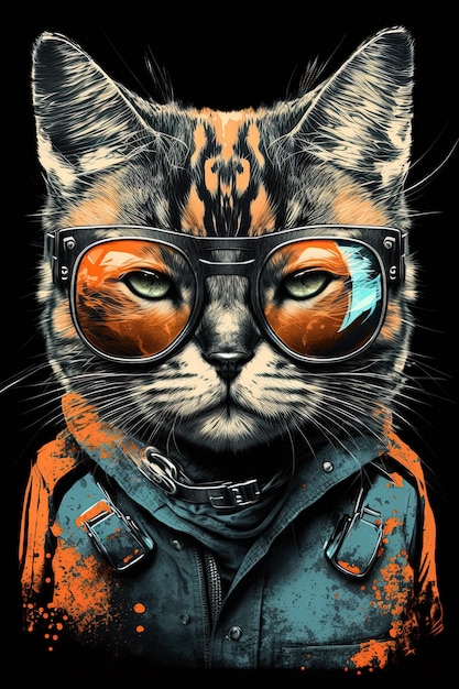 Genial ilustración de gato con gafas de sol