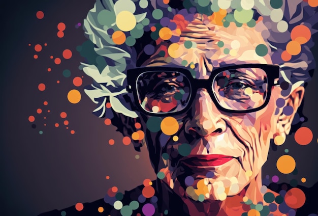 Genial retrato de anciana Hermosa ilustración colorida Estilo vectorial IA generativa