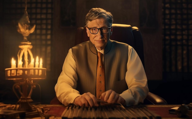 Foto genie bill gates auf einem dunklen hintergrund generative ki