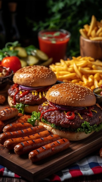 Genießen Sie den Moment Verschiedene Fastfood-Artikel Burger Würstchen Vertikale mobile Tapeten