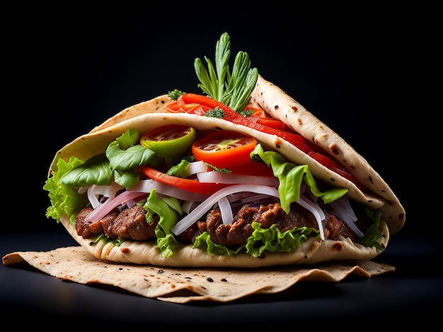 Genießen Sie die Aromen eines Döner-Kebab-Wraps mit saftigem Fleisch AI_Generated
