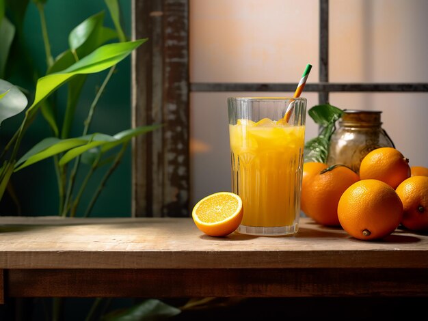 Genießen Sie ein gekühltes Glas Orangensaft an der Bar AI Generation