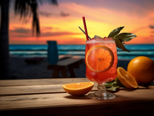 Genießen Sie einen Cocktail am Strand mit Aussicht auf KI-Generation