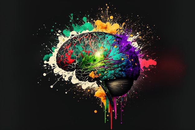 Un genio del arte de la pintura abstracta del cerebro humano con salpicaduras creativas de acuarela