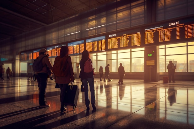 Foto gente en un aeropuerto con un cartel que dice 'aeropuerto'