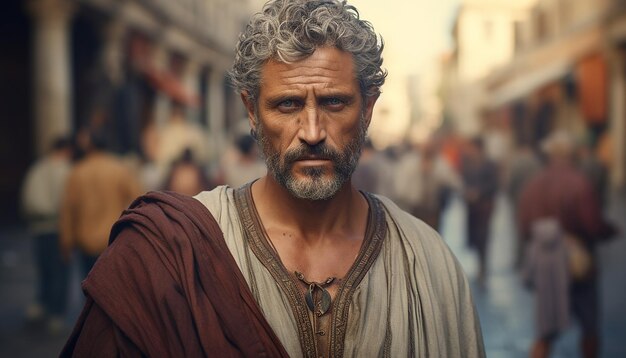 La gente de la antigua roma retrata a los romanos en el fondo de la calle