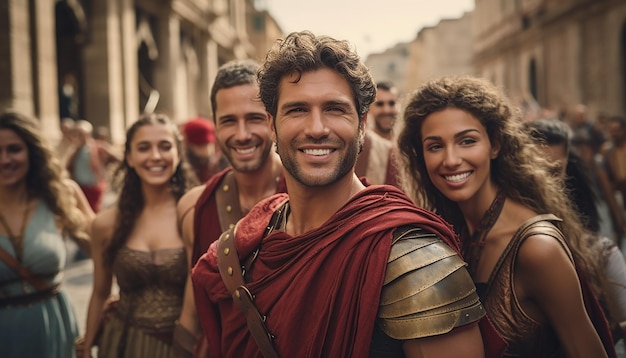 La gente de la antigua roma retrata a los romanos en el fondo de la calle