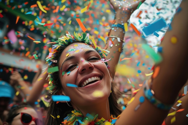 Foto gente bailando en la calle y celebrando disfrutando del festival del carnaval en brasil