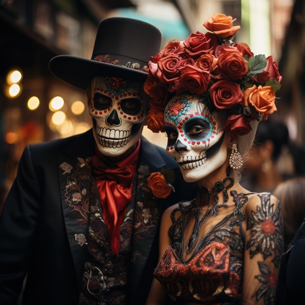 Gente bailando y celebrando durante el Día de Muertos