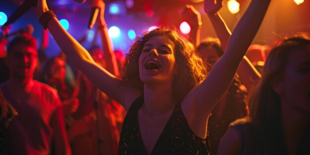 Foto la gente en un bar de karaoke canta ia generativa