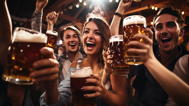 Gente bebiendo cerveza en el Oktoberfest