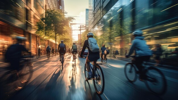 Foto la gente en bicicleta en la ciudad