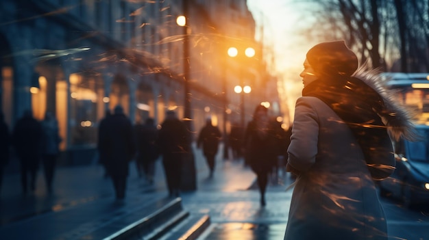 Foto gente borrosa caminando por las luces de la ciudad de la noche