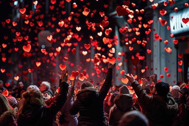 Foto la gente en la calle celebra el día de san valentín con amor alegría pragma