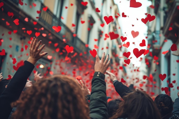 Foto la gente en la calle celebra el día de san valentín con el amor, la alegría y el pragmatismo.