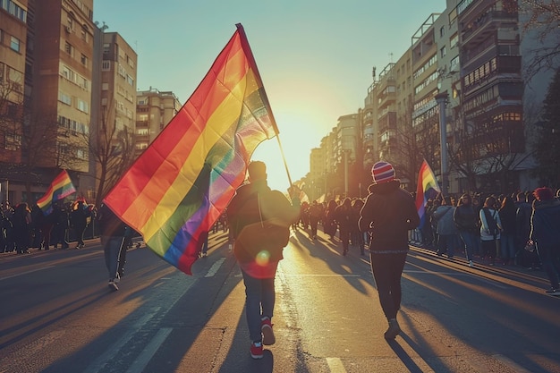 La gente en las calles en una demostración del Orgullo LGBTQIA