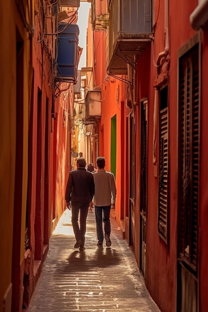 La gente camina por una calle estrecha