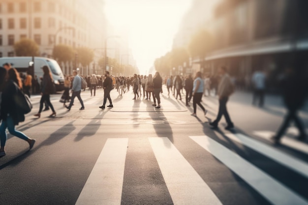 Gente caminando en la calle de la ciudad efecto de desenfoque de movimiento IA generativa